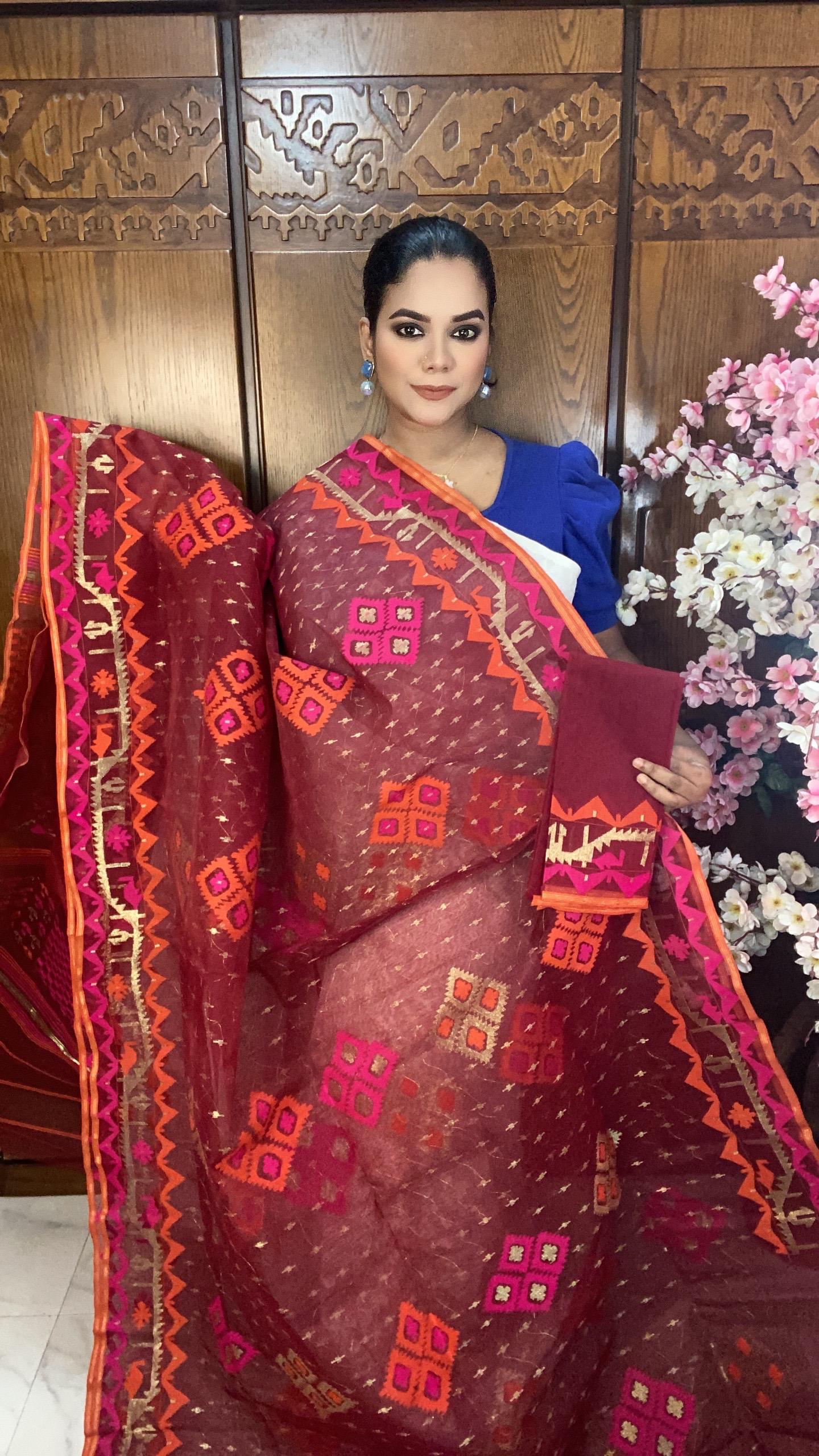 Red Jamdani Saree 80 Count