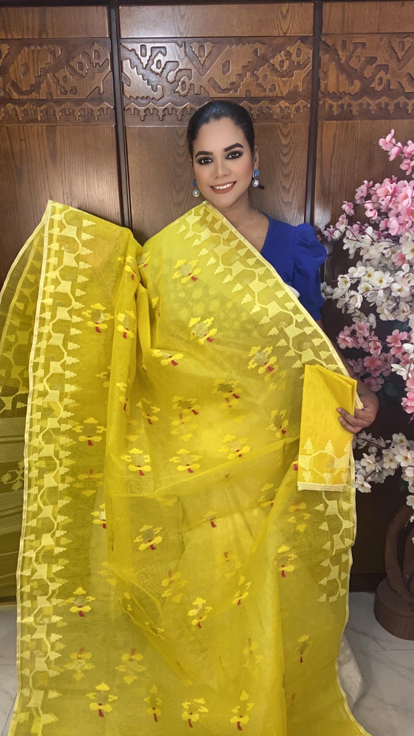 Yellow Jamdani Saree 80 Count