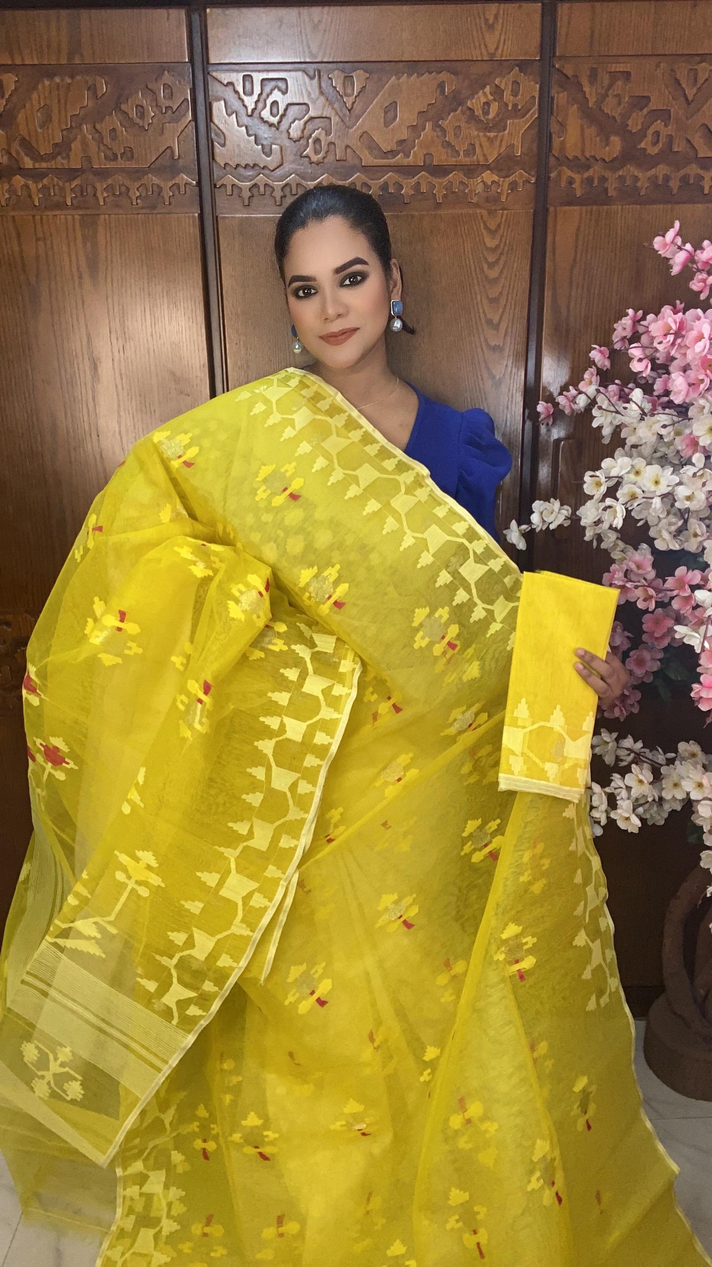 Yellow Jamdani Saree 80 Count