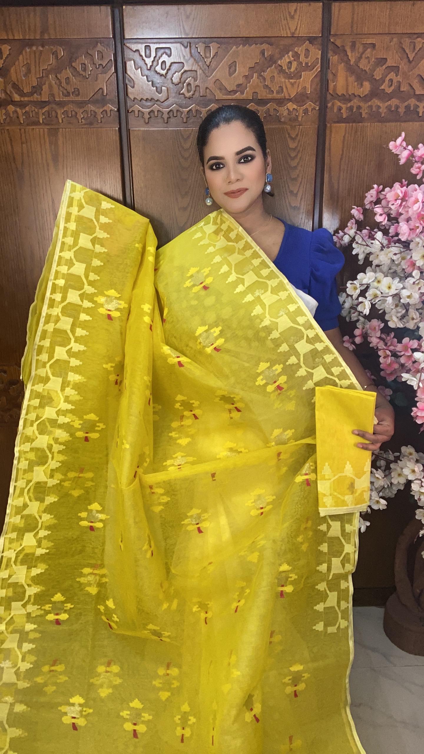 Yellow Jamdani Saree 80 Count