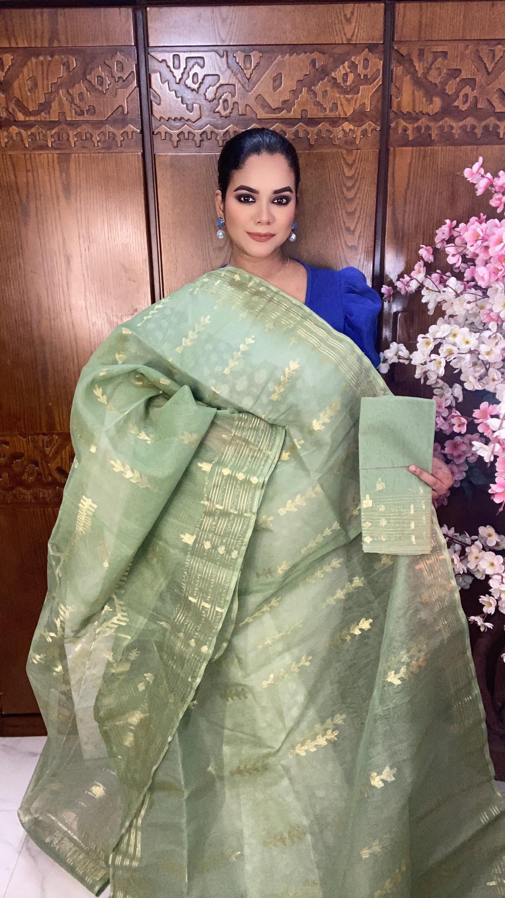 Green Jamdani Saree 80 Count