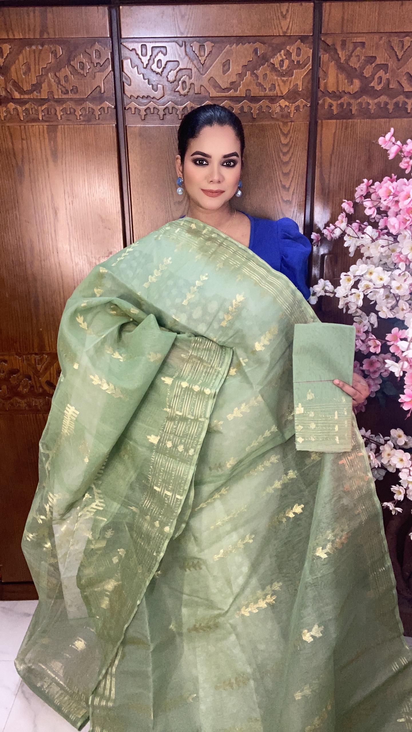 Green Jamdani Saree 80 Count
