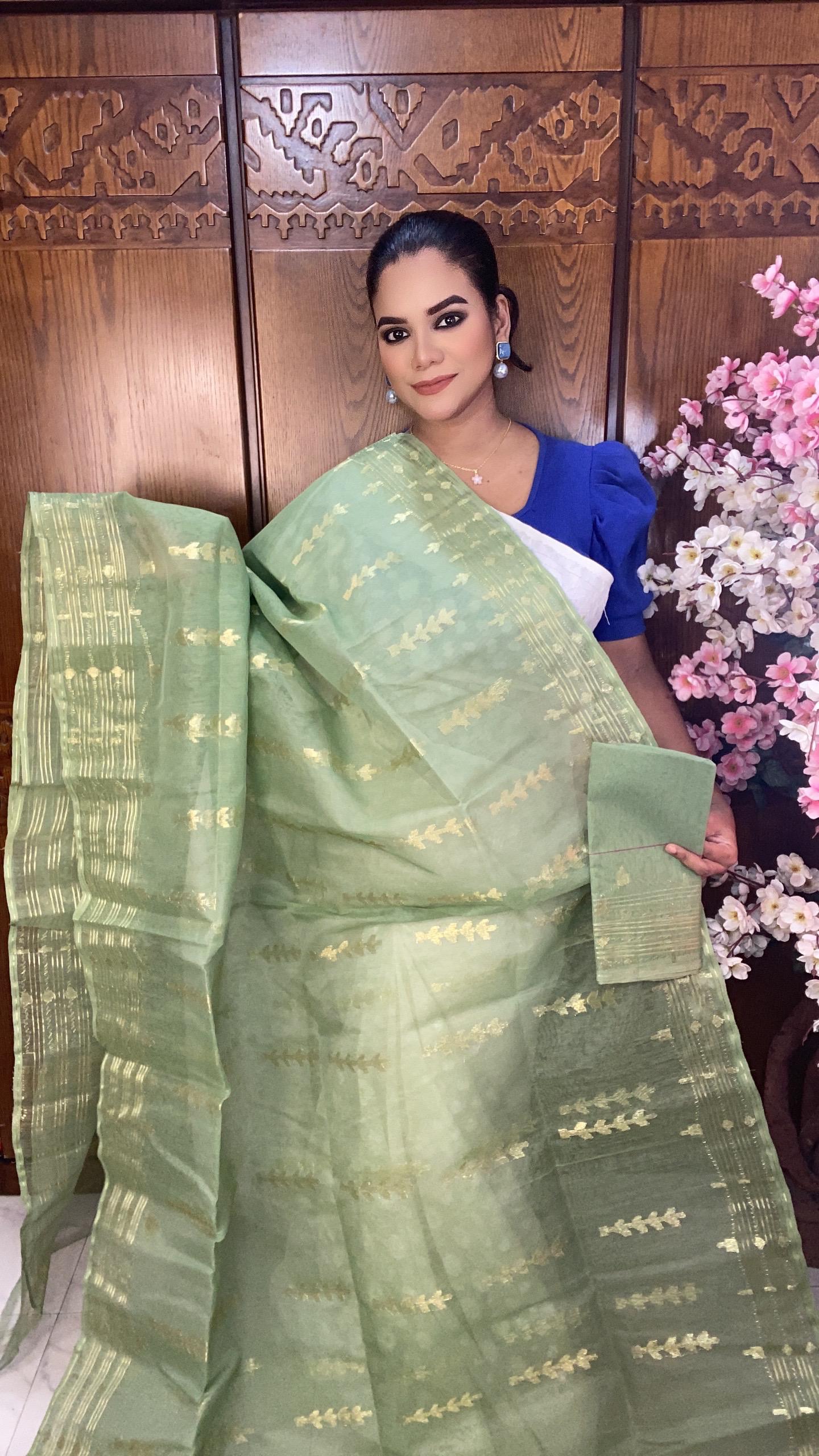 Green Jamdani Saree 80 Count