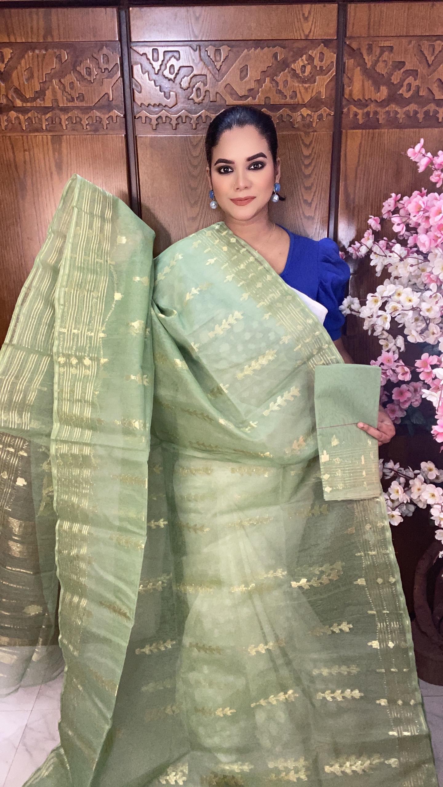 Green Jamdani Saree 80 Count