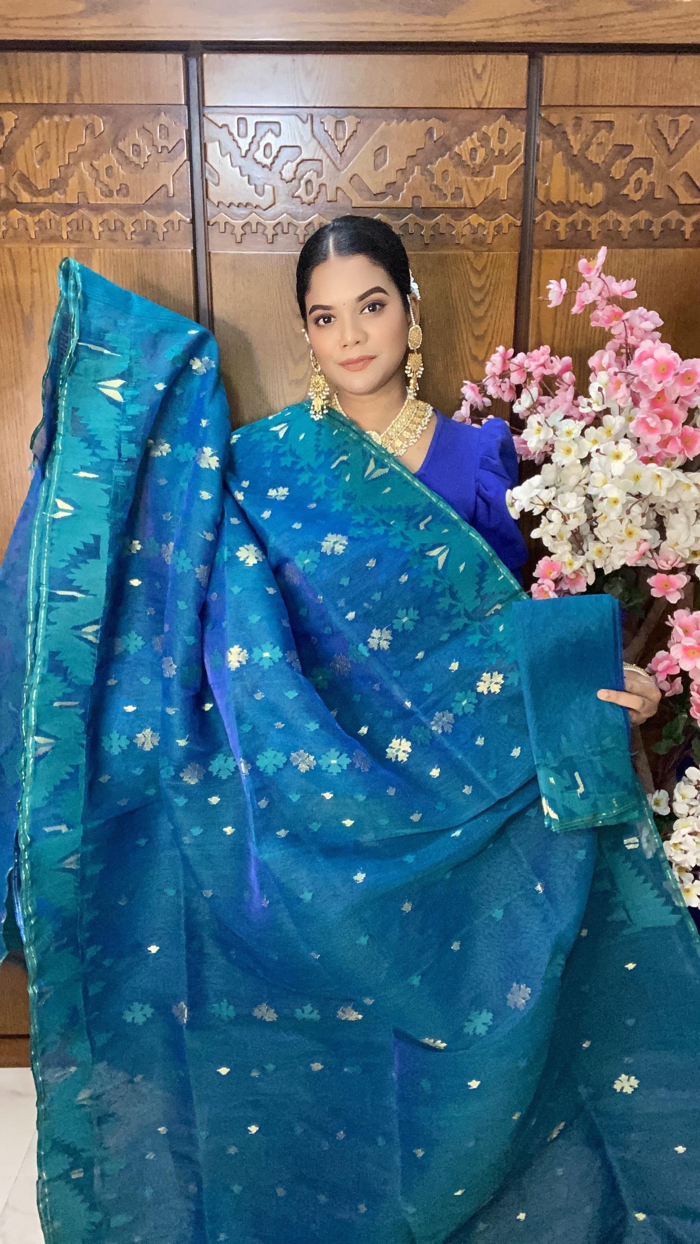 Blue Jamadani Saree 60/80 Mixed Count
