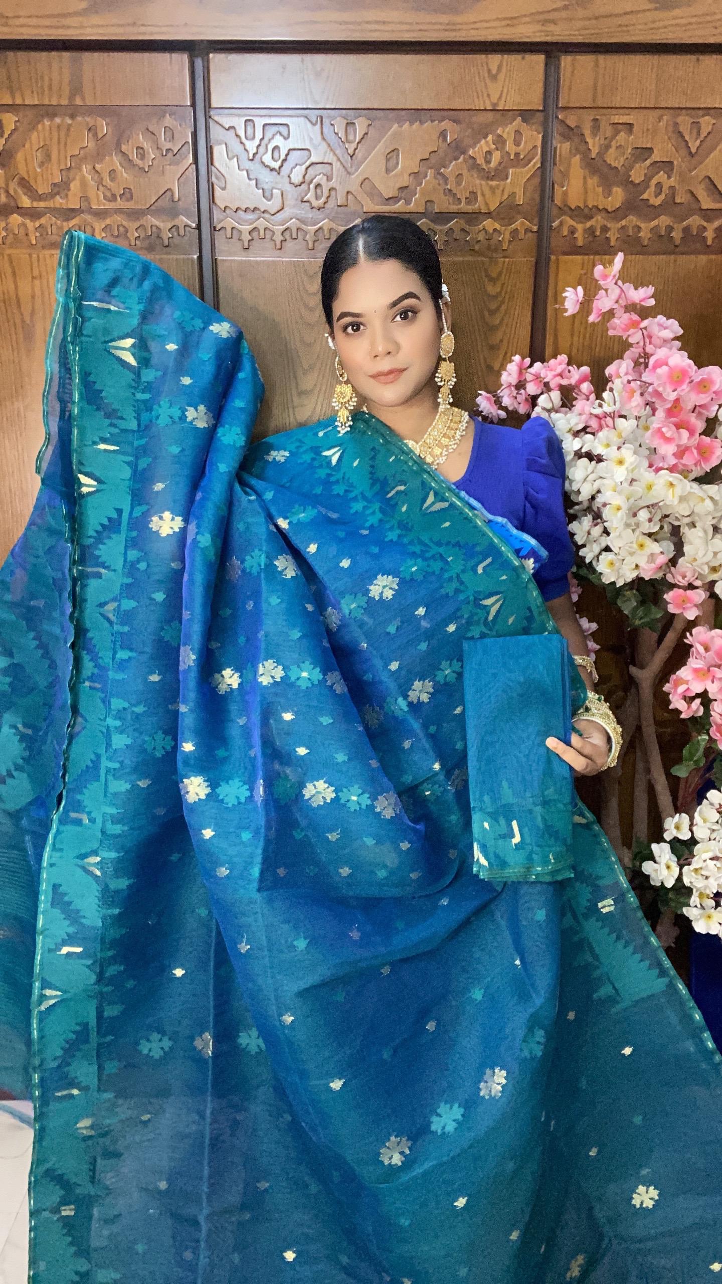 Blue Jamadani Saree 60/80 Mixed Count