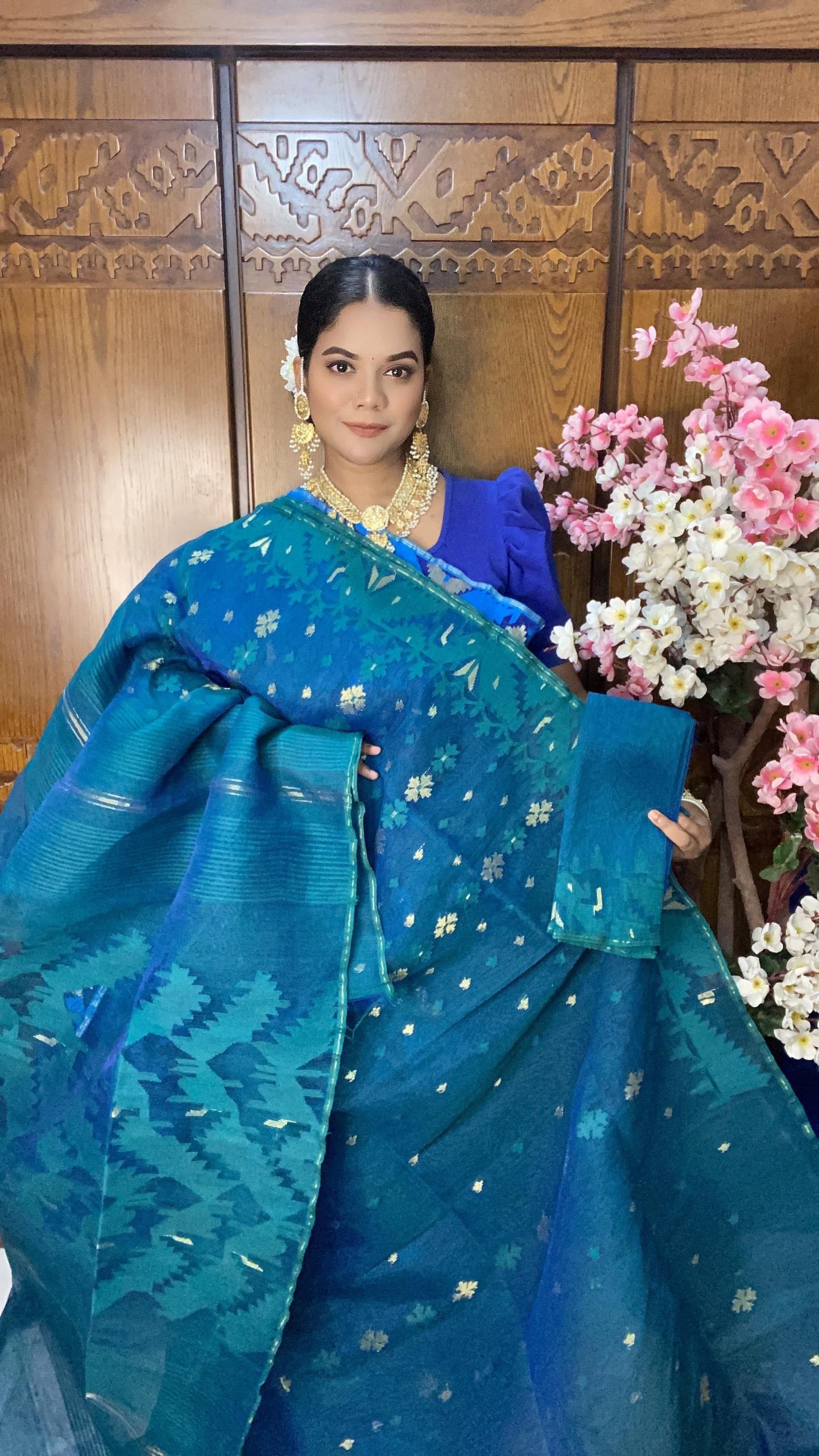 Blue Jamadani Saree 60/80 Mixed Count