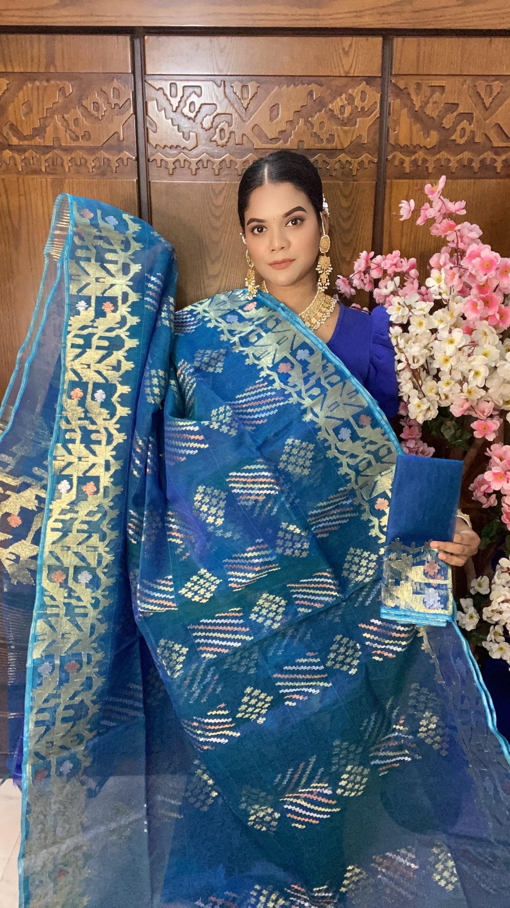 Blue Jamdani Saree 80 Count