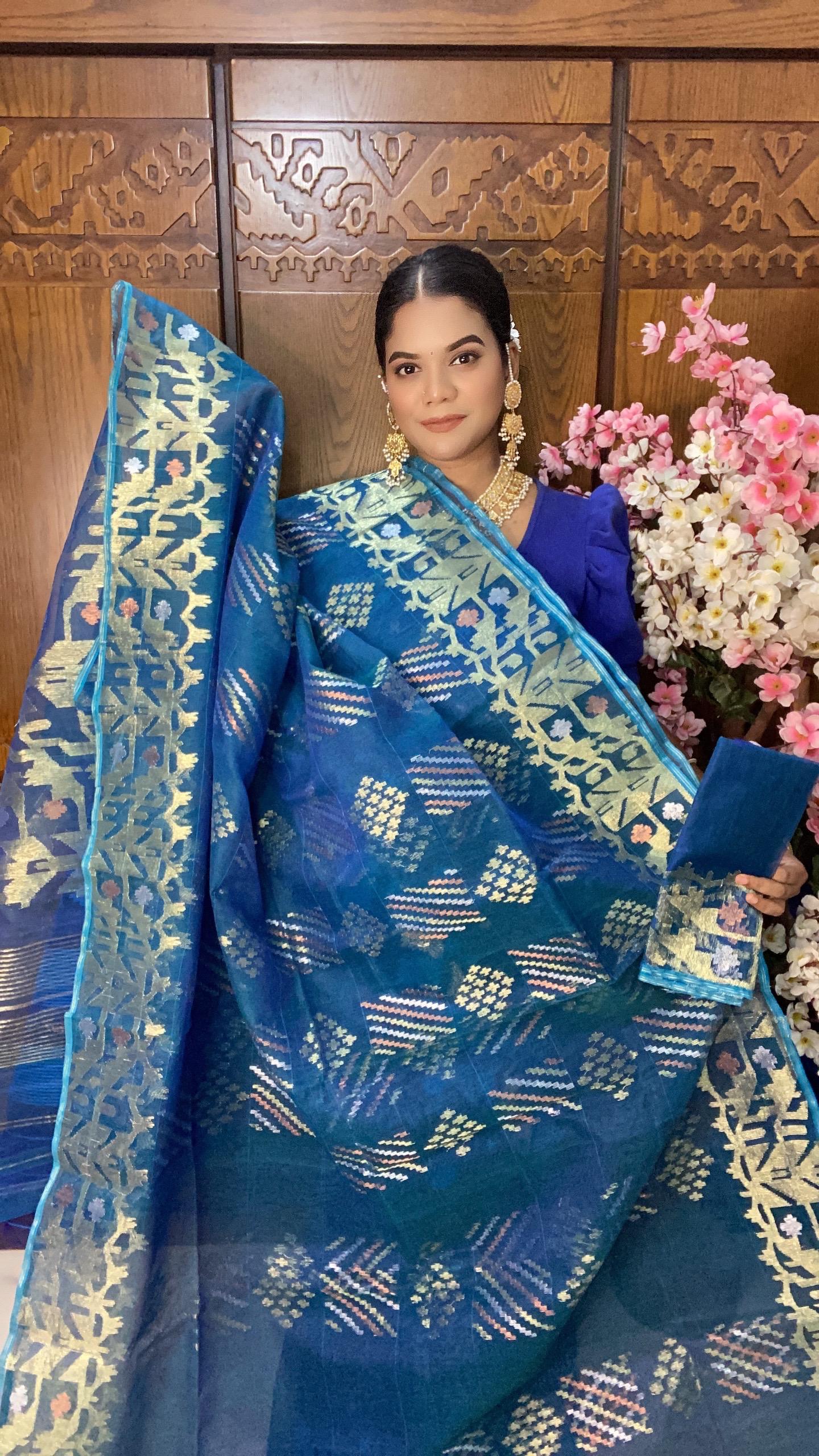 Blue Jamdani Saree 80 Count