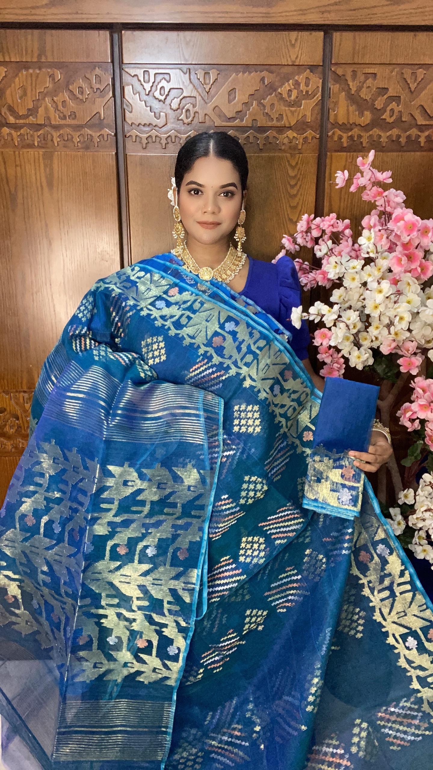 Blue Jamdani Saree 80 Count