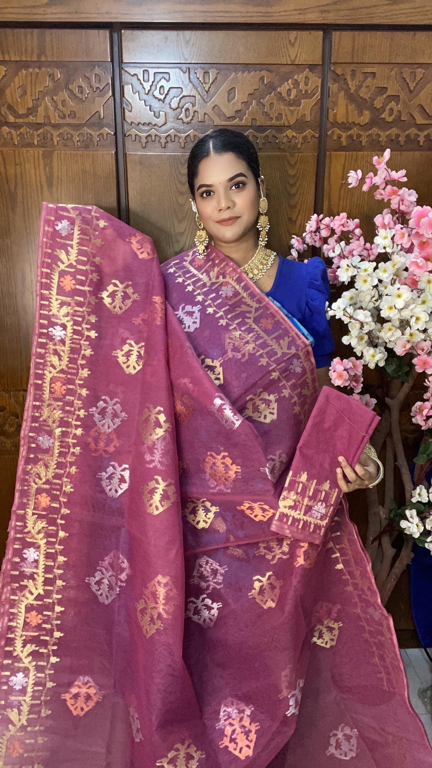 Mauve Jamdani Saree 80 Count