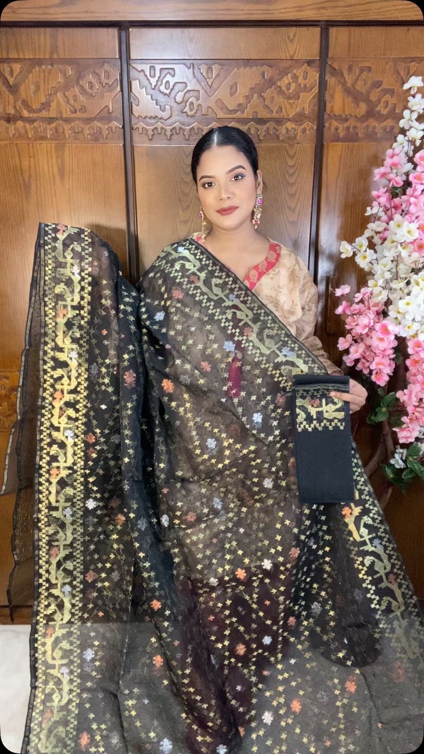 Black Jamdani Saree 80 Count