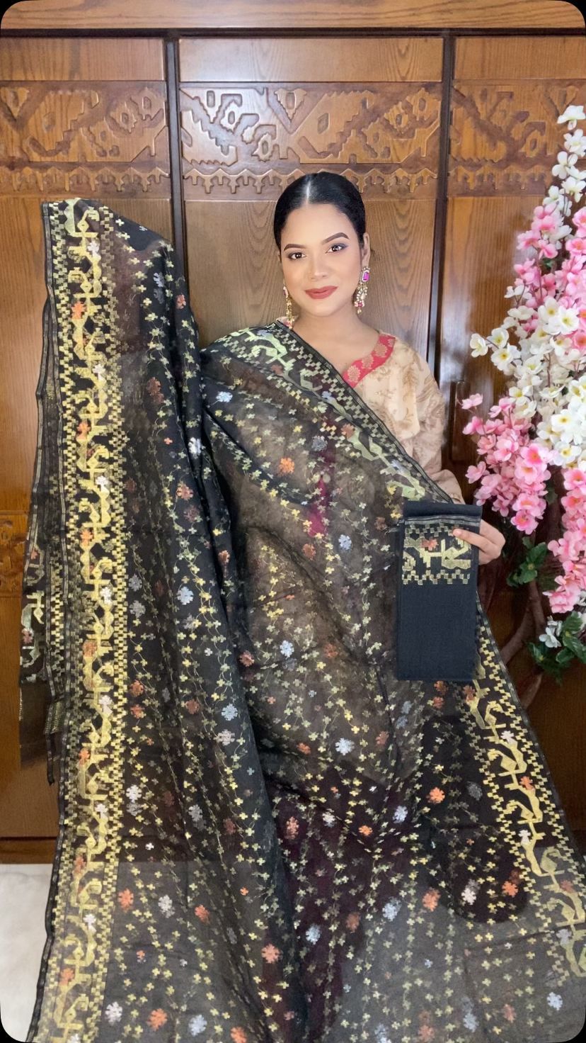 Black Jamdani Saree 80 Count