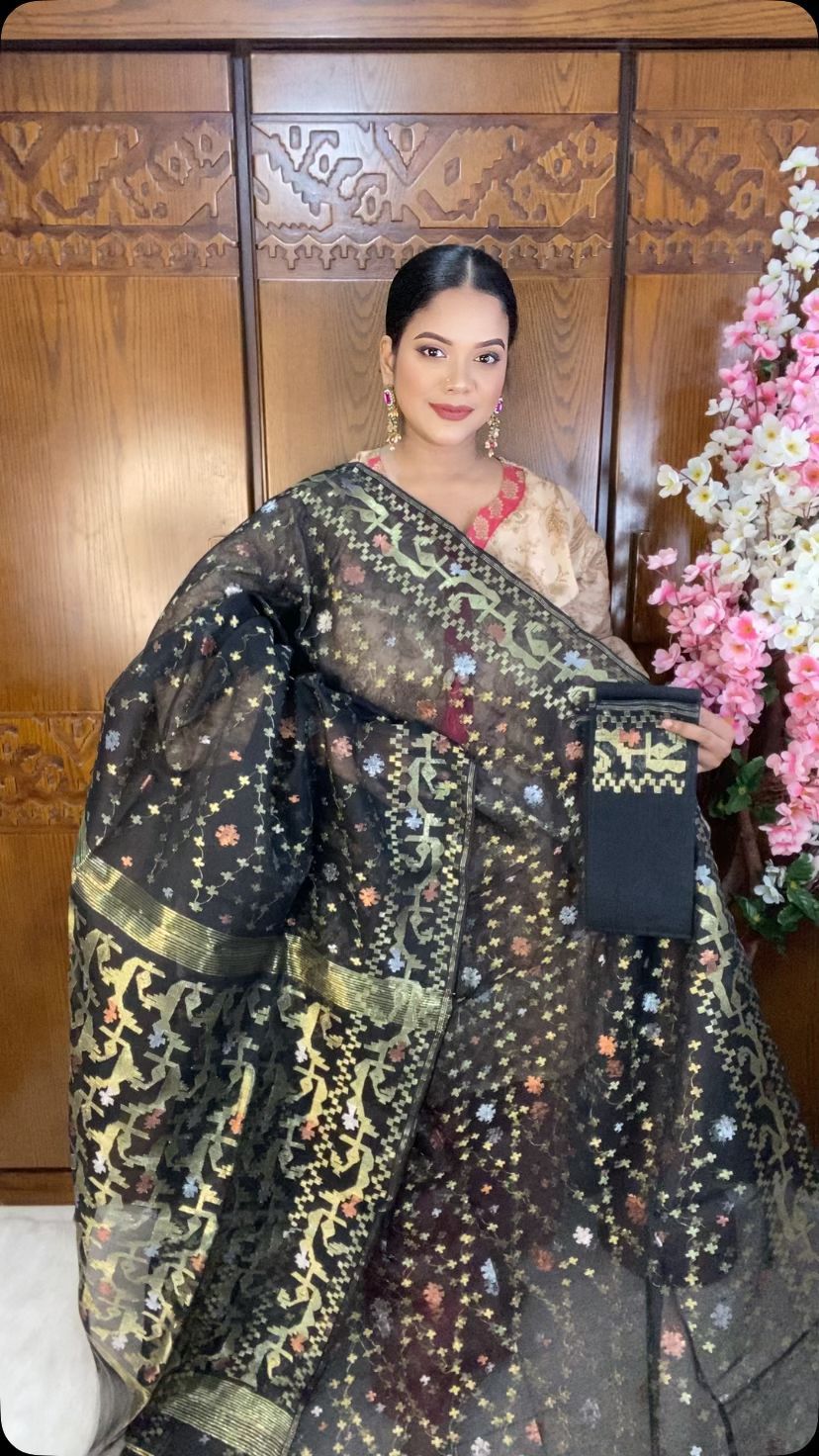 Black Jamdani Saree 80 Count