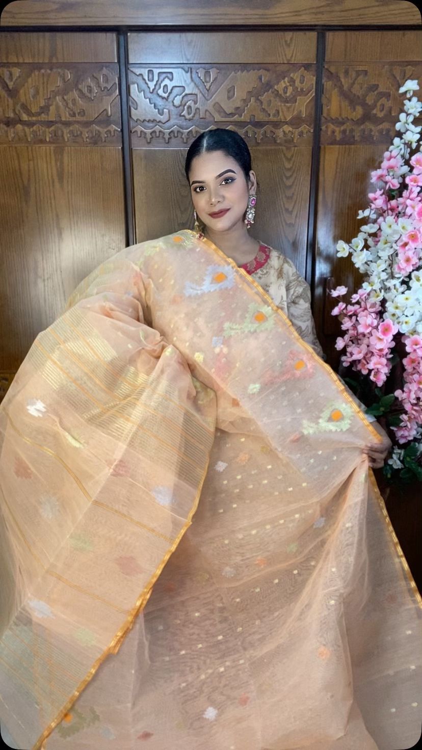 Light Beige Jamdani Saree 60/80 Mixed Count