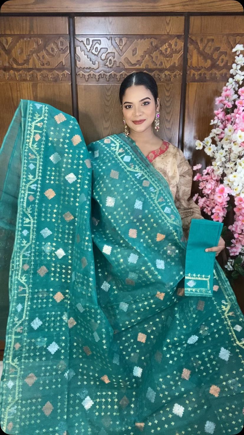 Sea Green Jamdani Saree 80 count