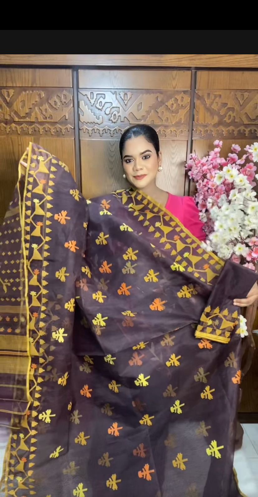 Burgundy Jamdani Saree 80 Count