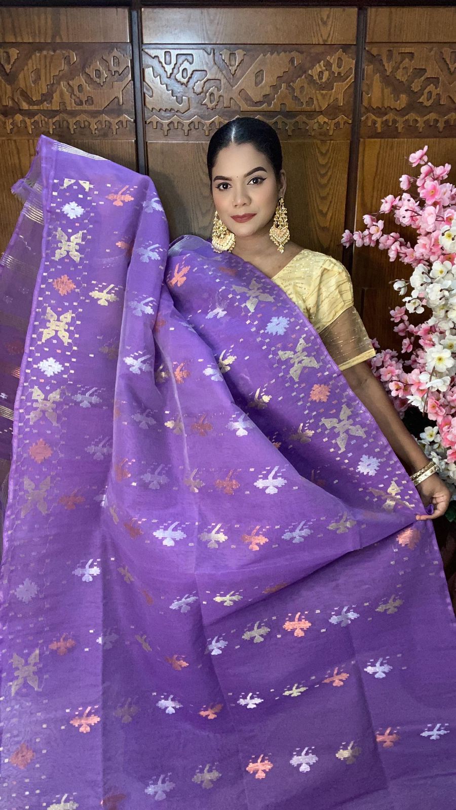 Purple Jamdani Saree 60/80 Mixed Count