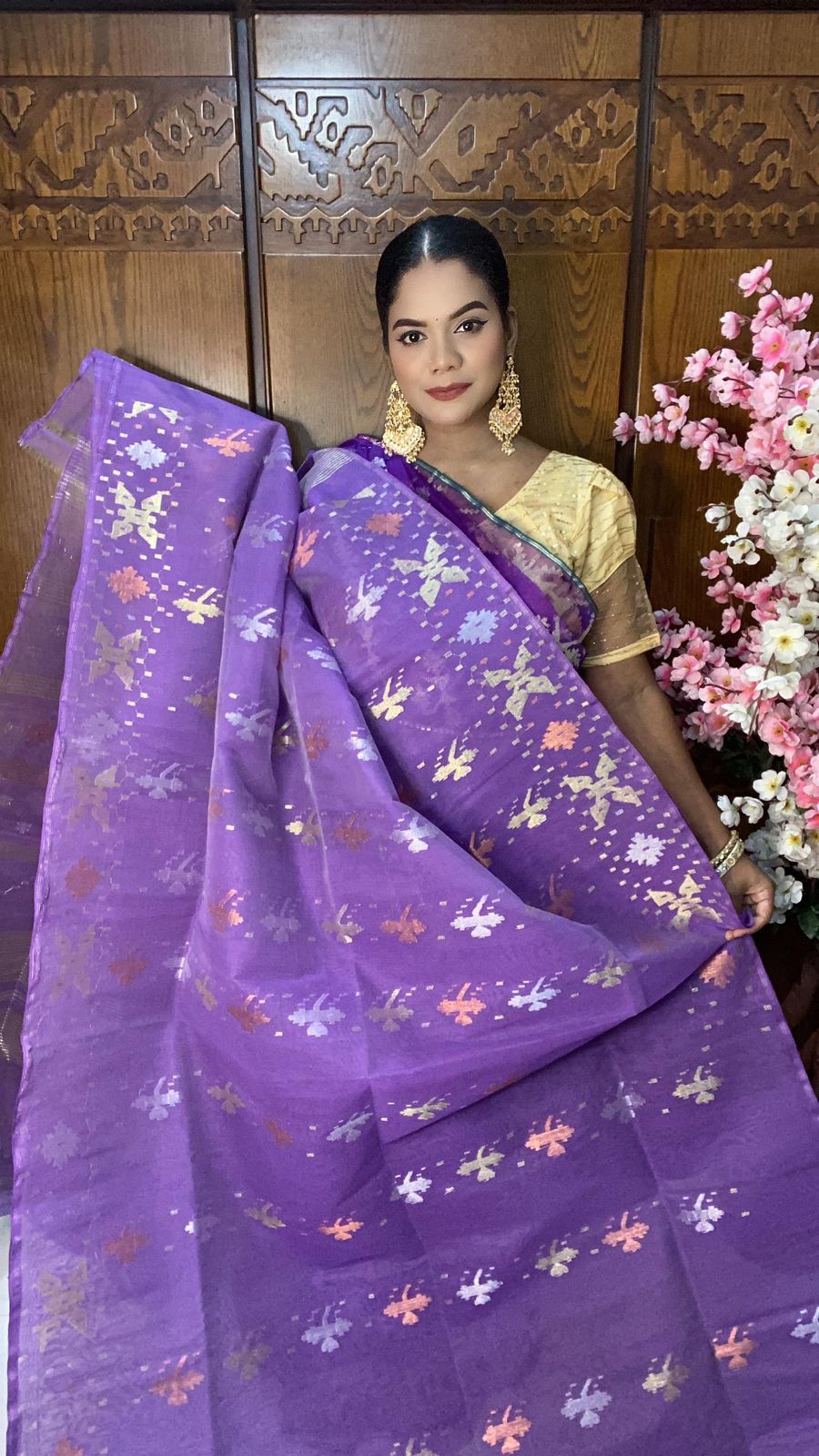 Purple Jamdani Saree 60/80 Mixed Count