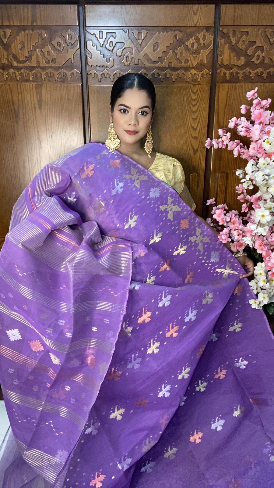 Purple Jamdani Saree 60/80 Mixed Count