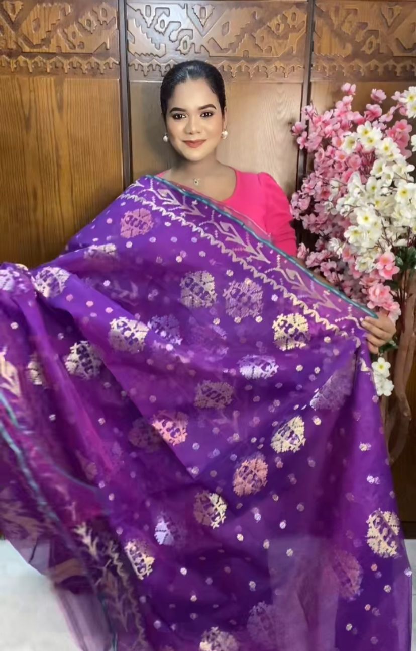 Royal Purple Jamdani Saree 80 Count