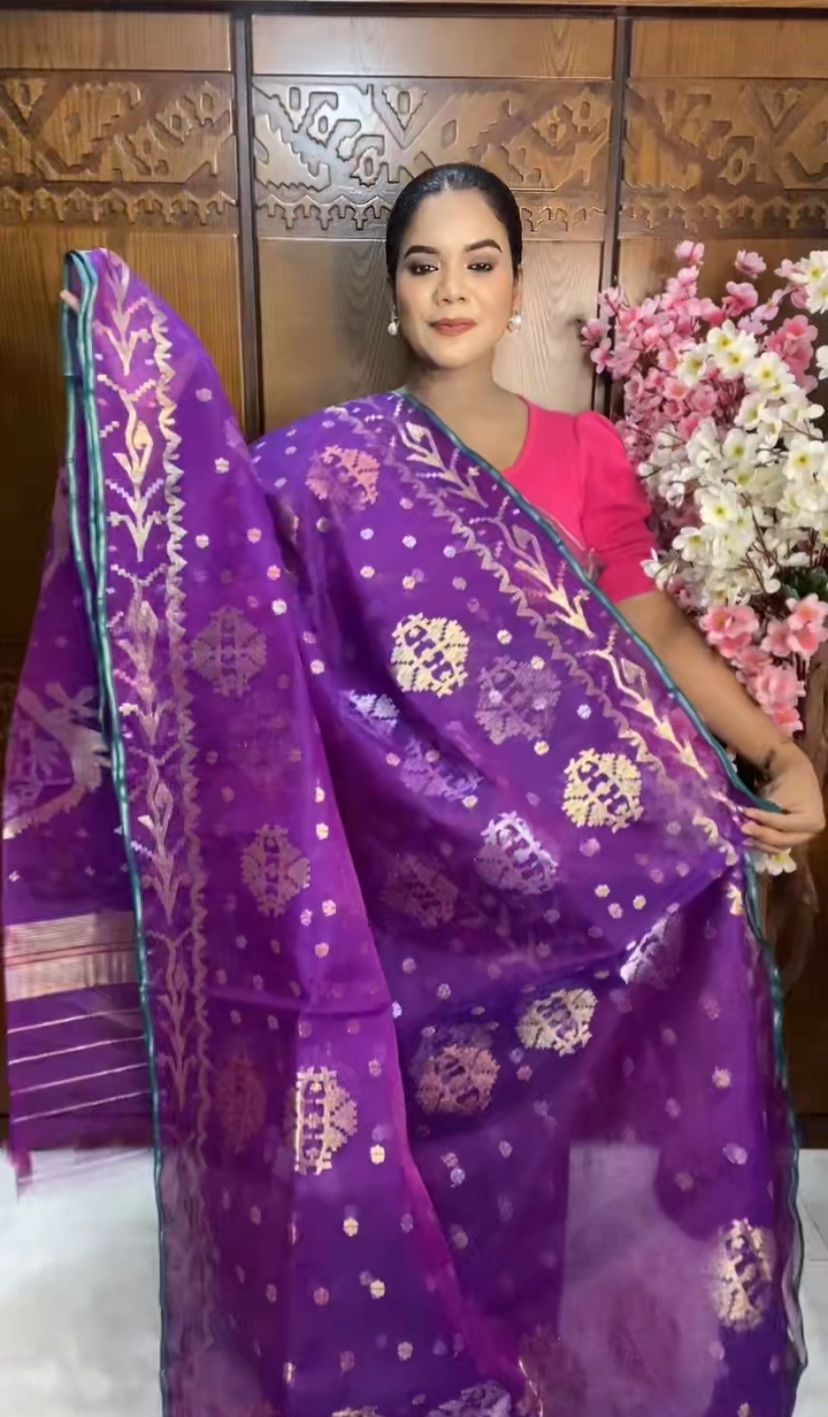 Royal Purple Jamdani Saree 80 Count
