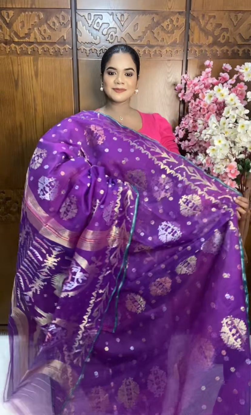 Royal Purple Jamdani Saree 80 Count