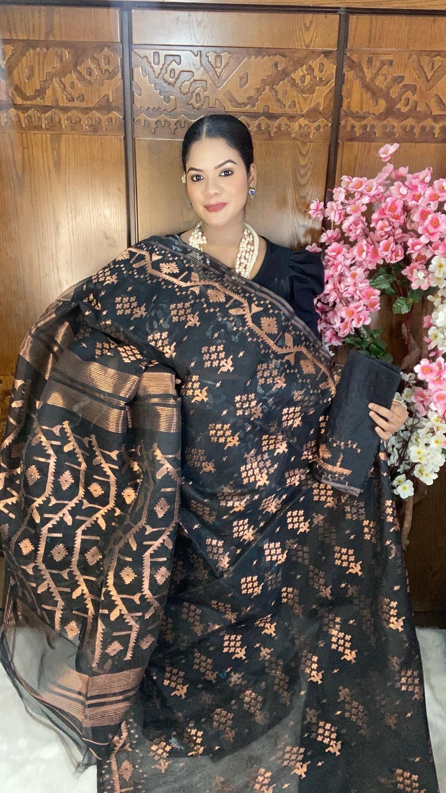 Black Jamdani Saree 80 Count