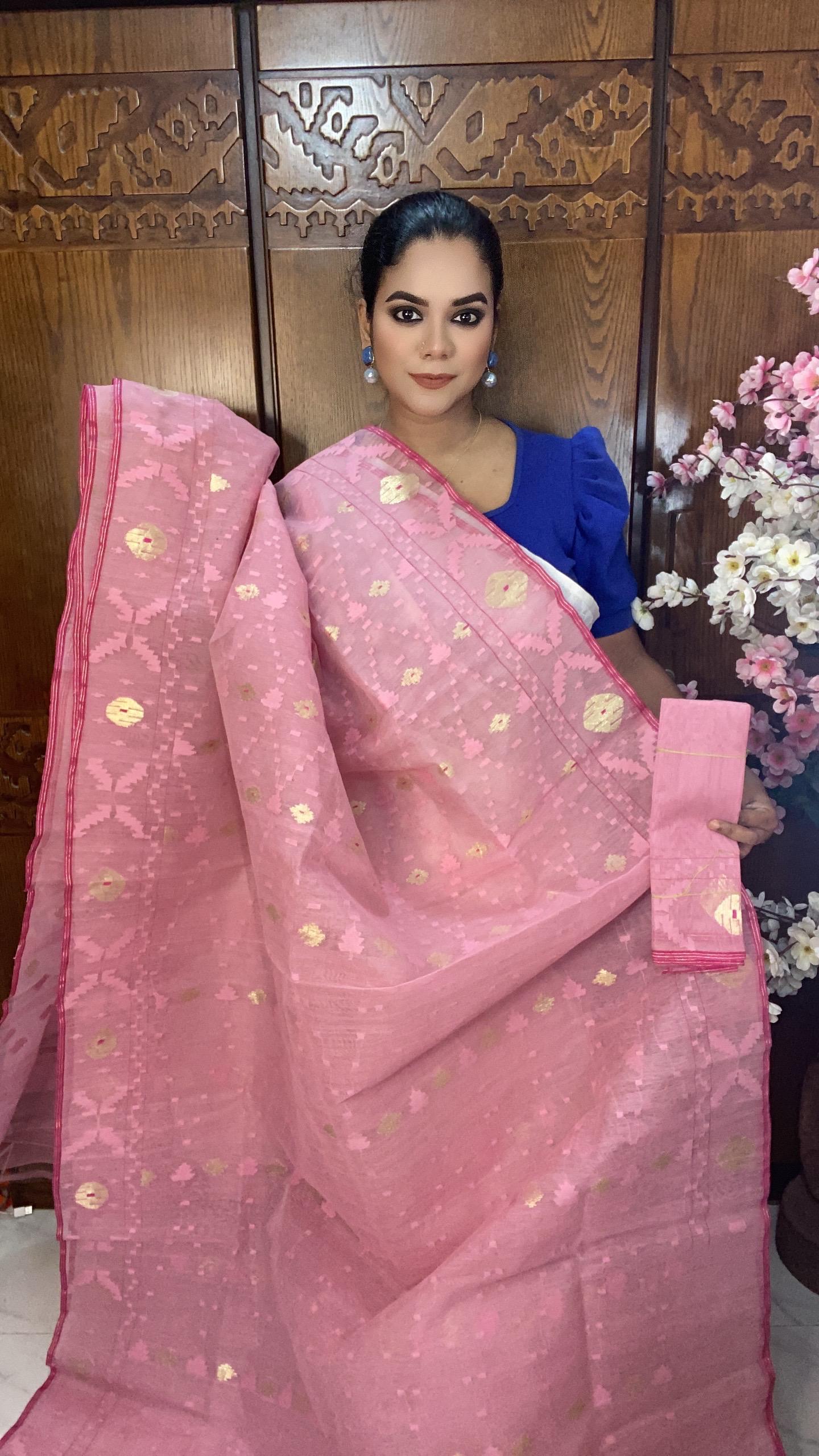 Soft Baby Pink Jamdani Saree 60/80 Mixed Count
