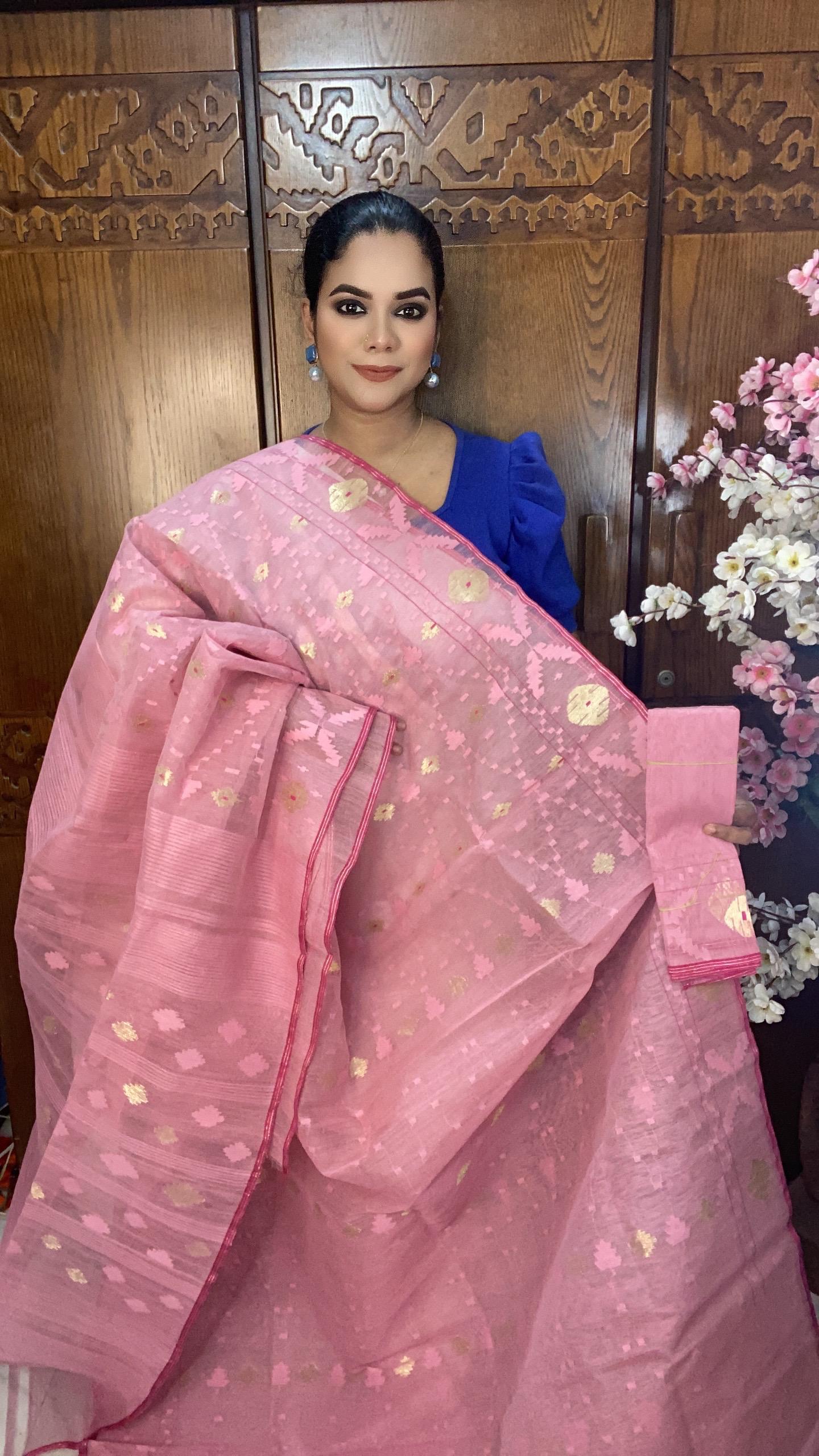 Soft Baby Pink Jamdani Saree 60/80 Mixed Count