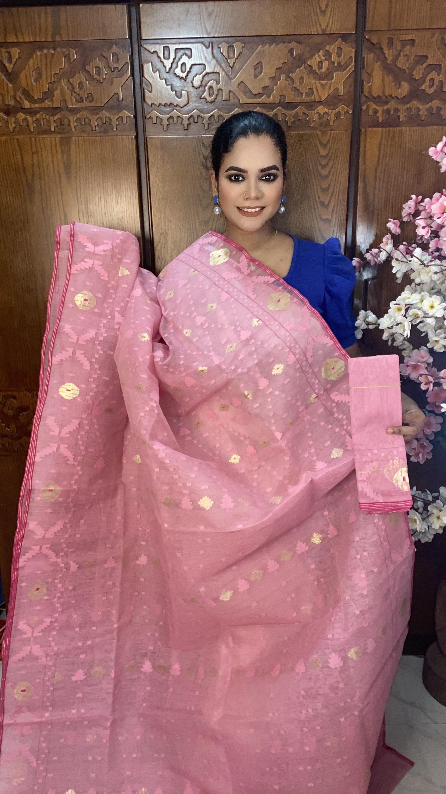 Soft Baby Pink Jamdani Saree 60/80 Mixed Count